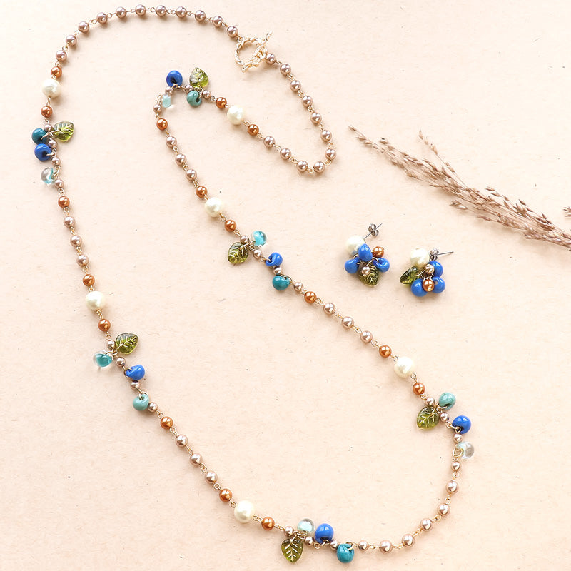 レシピNo.KR1264 ティアドロップビーズとパールのオータムネック