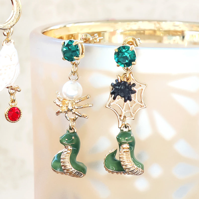 レシピNo.KR1047 ハロウィンのチャームフクロウとヘビのピアス2種 – 貴