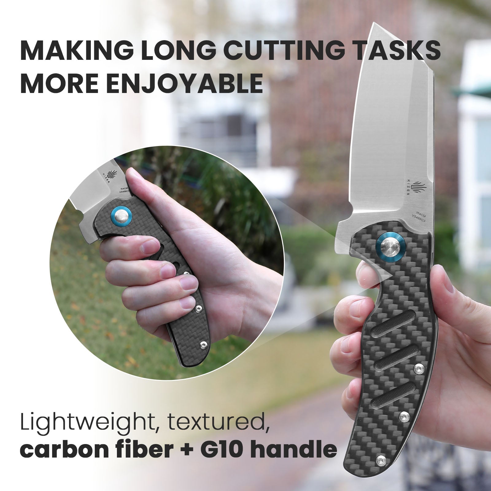 Sheepdog XL Black Carbon Fiber Handle Outdoor Knife | Kizer