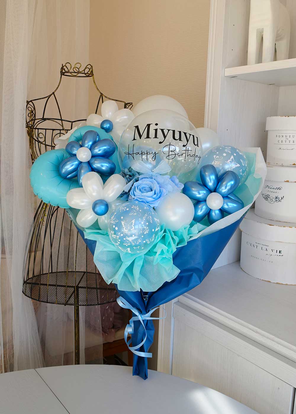 バルーン花束 バルーンブーケ サファイアブルー【お名前＆メッセージを