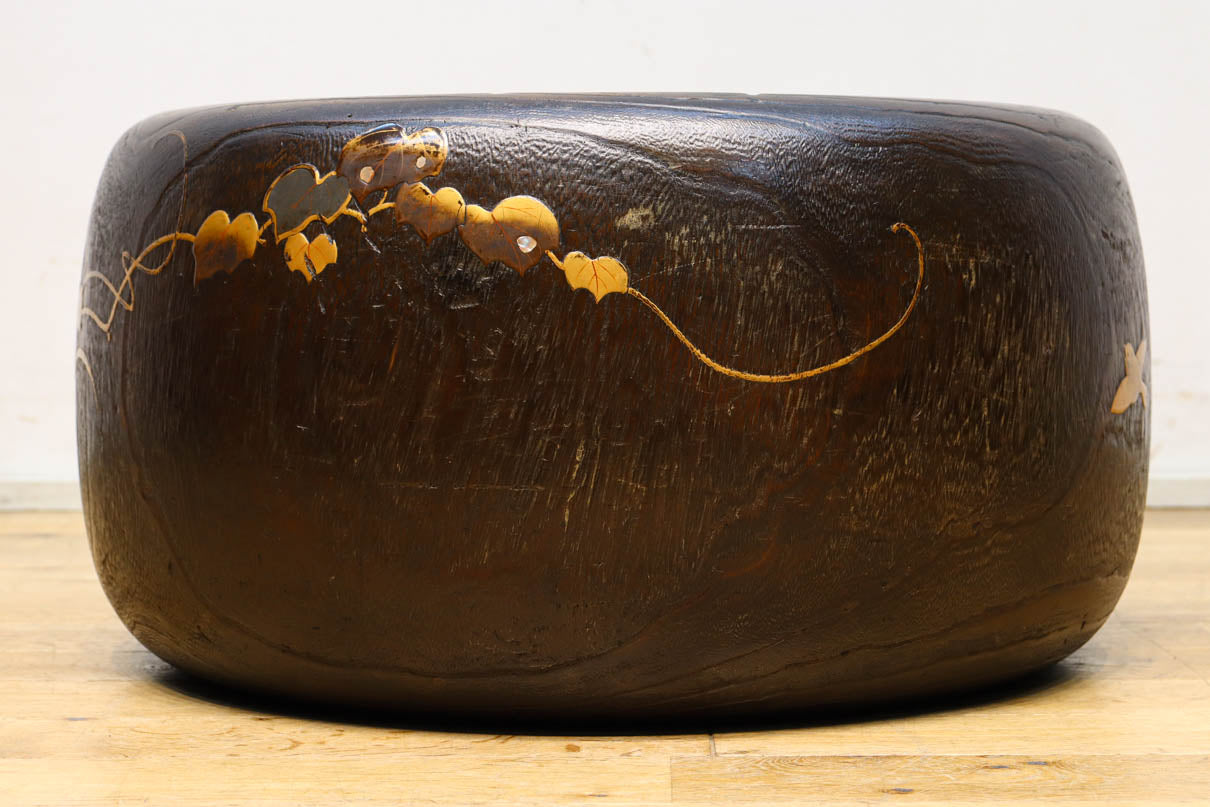 特大サイズ‼ 菊や小鳥の蒔絵で時代感漂う桐火鉢 DC7598 – 古福庵