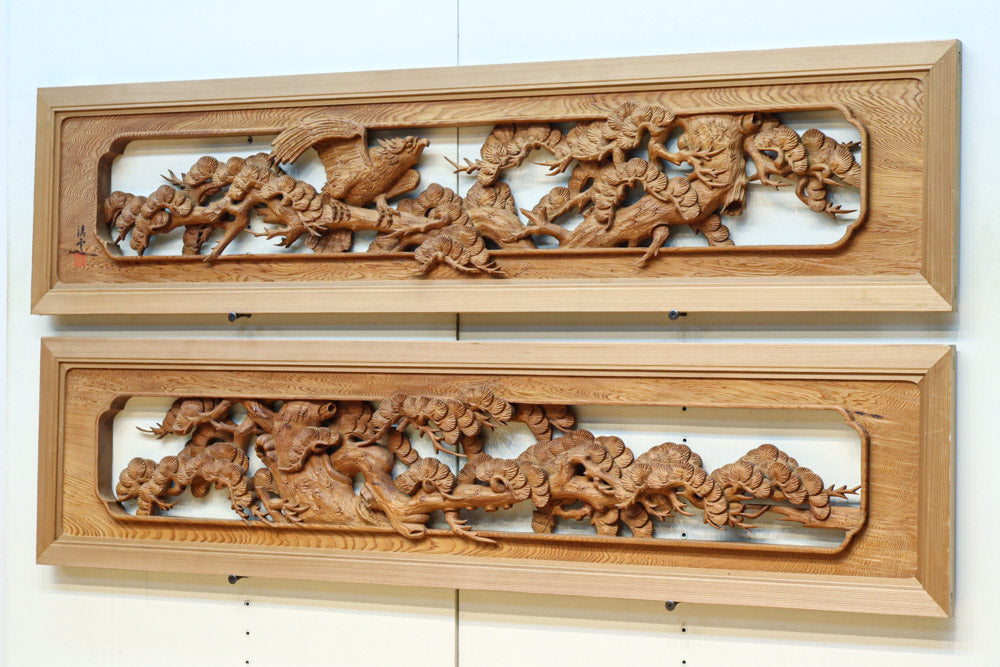 枝葉を伸ばした躍動感溢れる深彫り彫刻欄間 EZ2618ab 在庫(a:0 b:1)枚