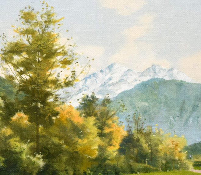 林朝路「スイス風景」油絵・P8号 絵画買取・販売の小竹美術