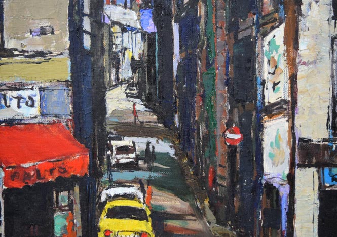 石岡剛「赤い塔のある坂道（パリ）」油絵・F8号 絵画買取・販売の小竹美術