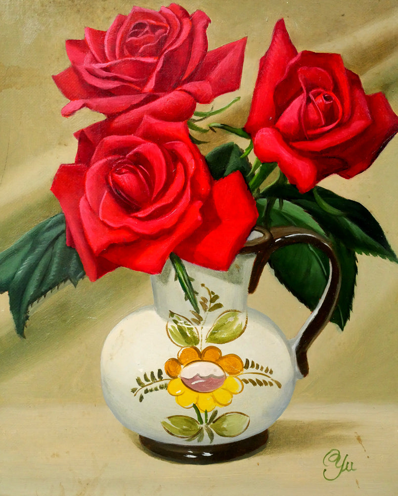 木村優博「バラ」油絵・F3号 絵画買取・販売の小竹美術