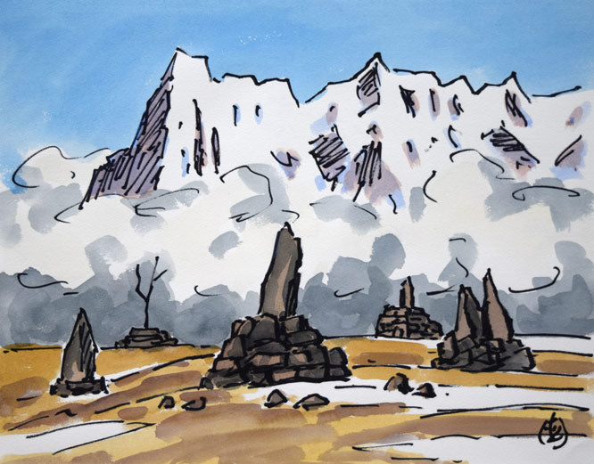 坂本直行「ナムン・バンヂャン風景（ヒマラヤ）」水彩画・6号 絵画買取