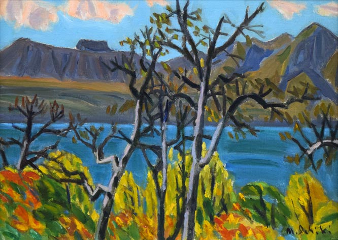 一木万寿三「支笏湖（樽前山）」油絵・F4号 絵画買取・販売の小竹美術