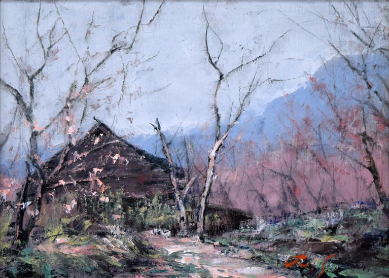 佐藤あつ子「杏花」油絵・F4号 絵画買取・販売の小竹美術