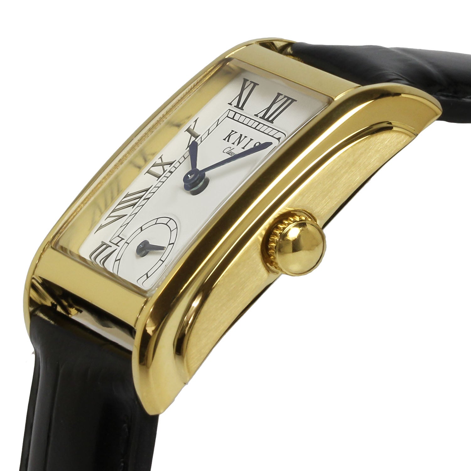 クラシック レクタンギュラー ゴールド クロコ型押しレザー ブラック