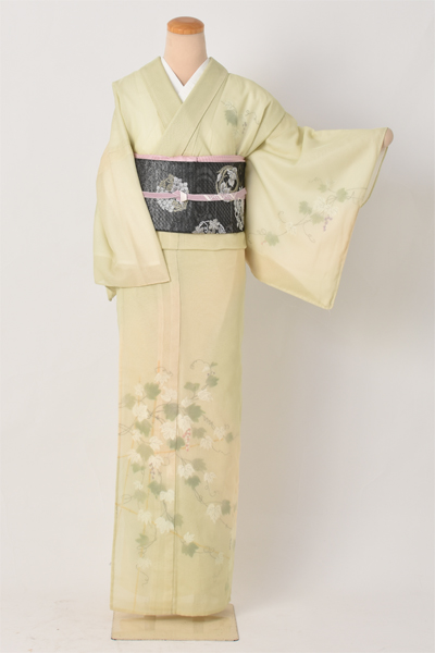 紗袷訪問着［淡い黄色地・蔦柄］｜着物レンタルあき (来店着付け無料