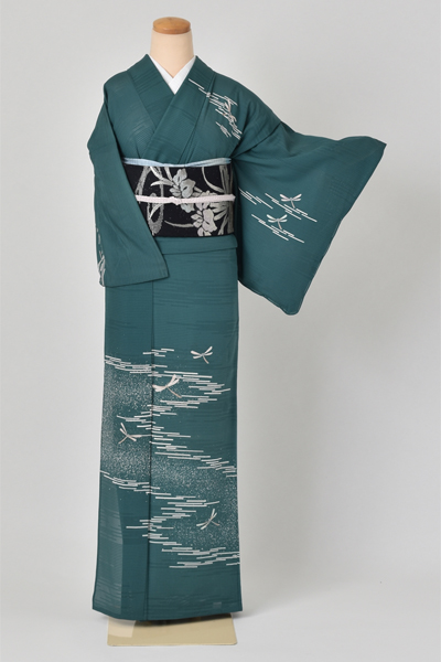 絽訪問着[緑にトンボ]｜着物レンタルあき (来店着付け無料・全国配送無料)