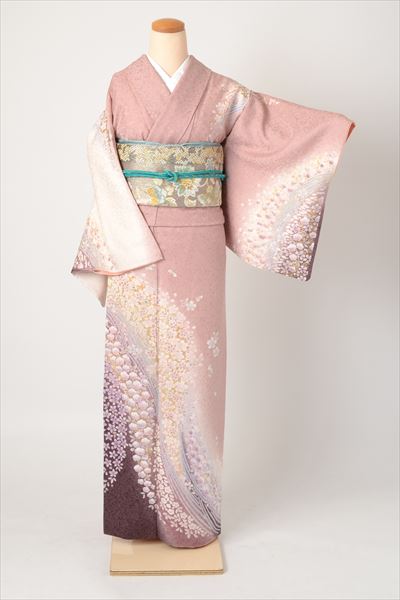 訪問着［ピンクの辻が花模様］｜着物レンタルあき (来店着付け無料