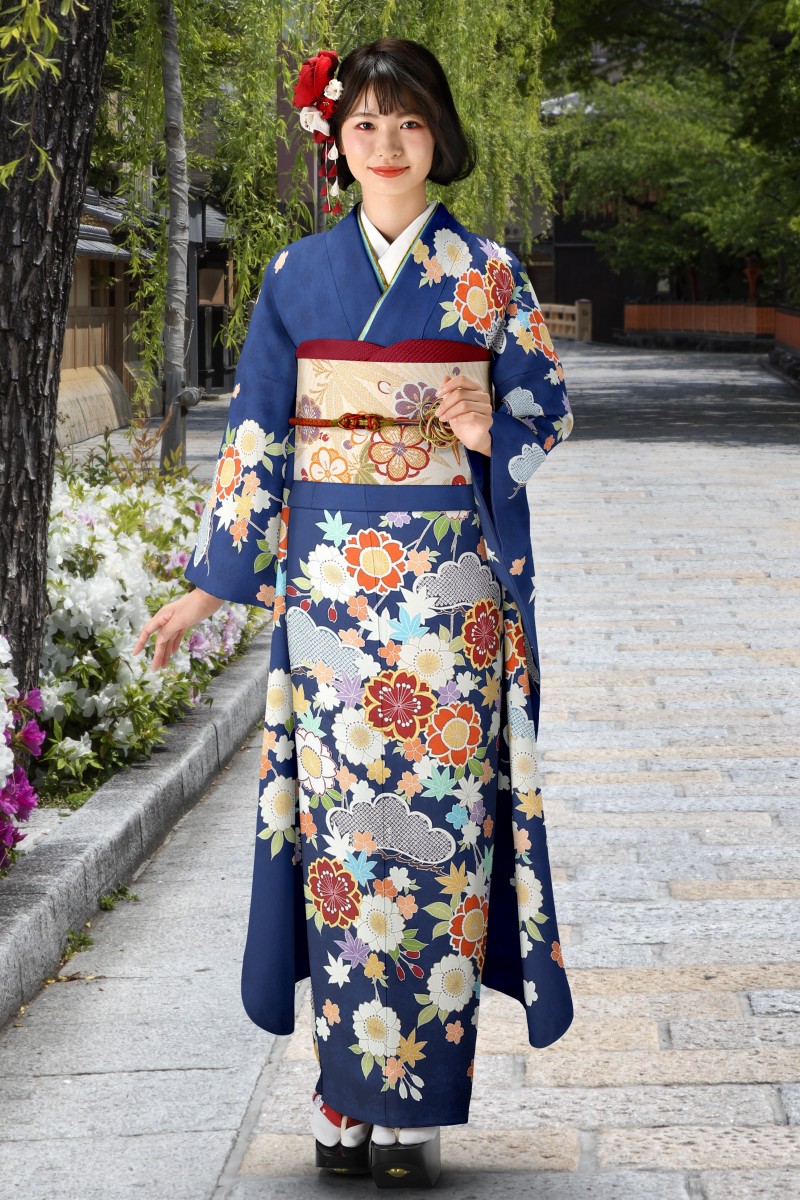 80160】枝垂れ桜に松｜成人式の高級振袖レンタルは京都逸品館へ