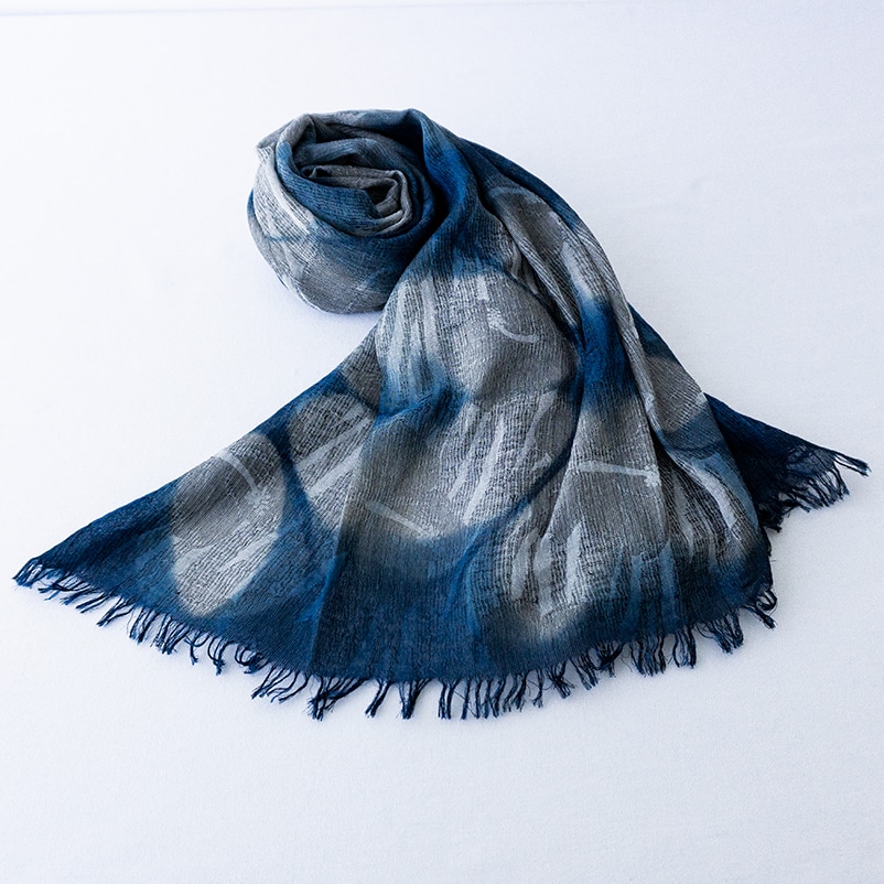 正藍染め 播州織 ナチュラル インディゴ ストール(Beige) | Lacycle