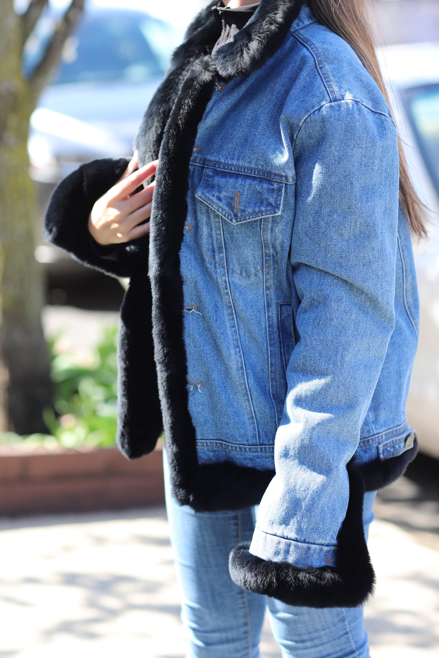 Denim Jacket w/ Rex Rabbit Fur Trim - Natural – La Fiorentina