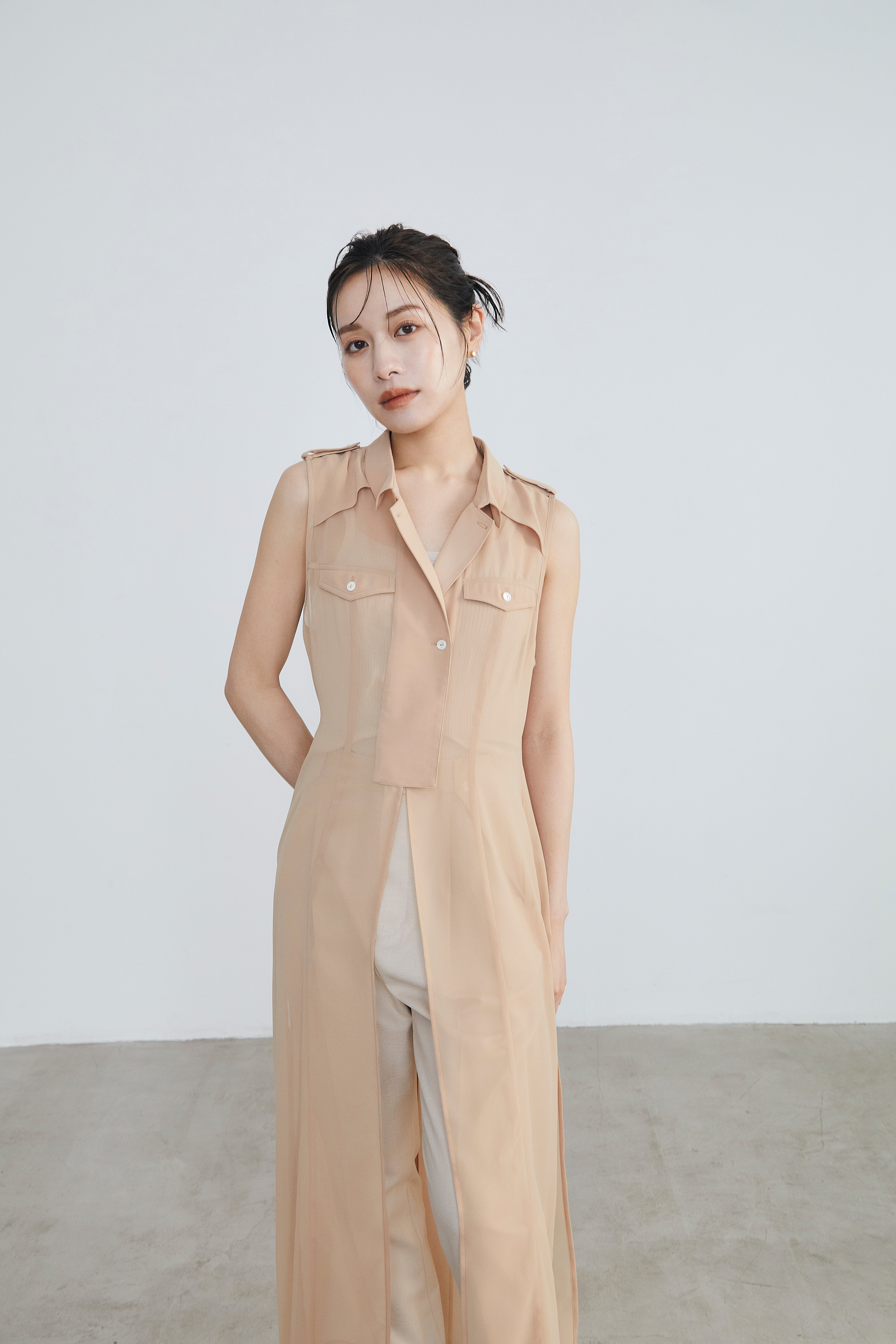 Sheer trench Long gilet – L'AUBE BLANC