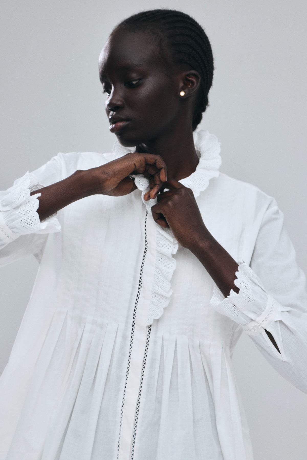 l'aube blanc Ruffle chiffon Blouse laubeblanc Cape sleeve Chiffon