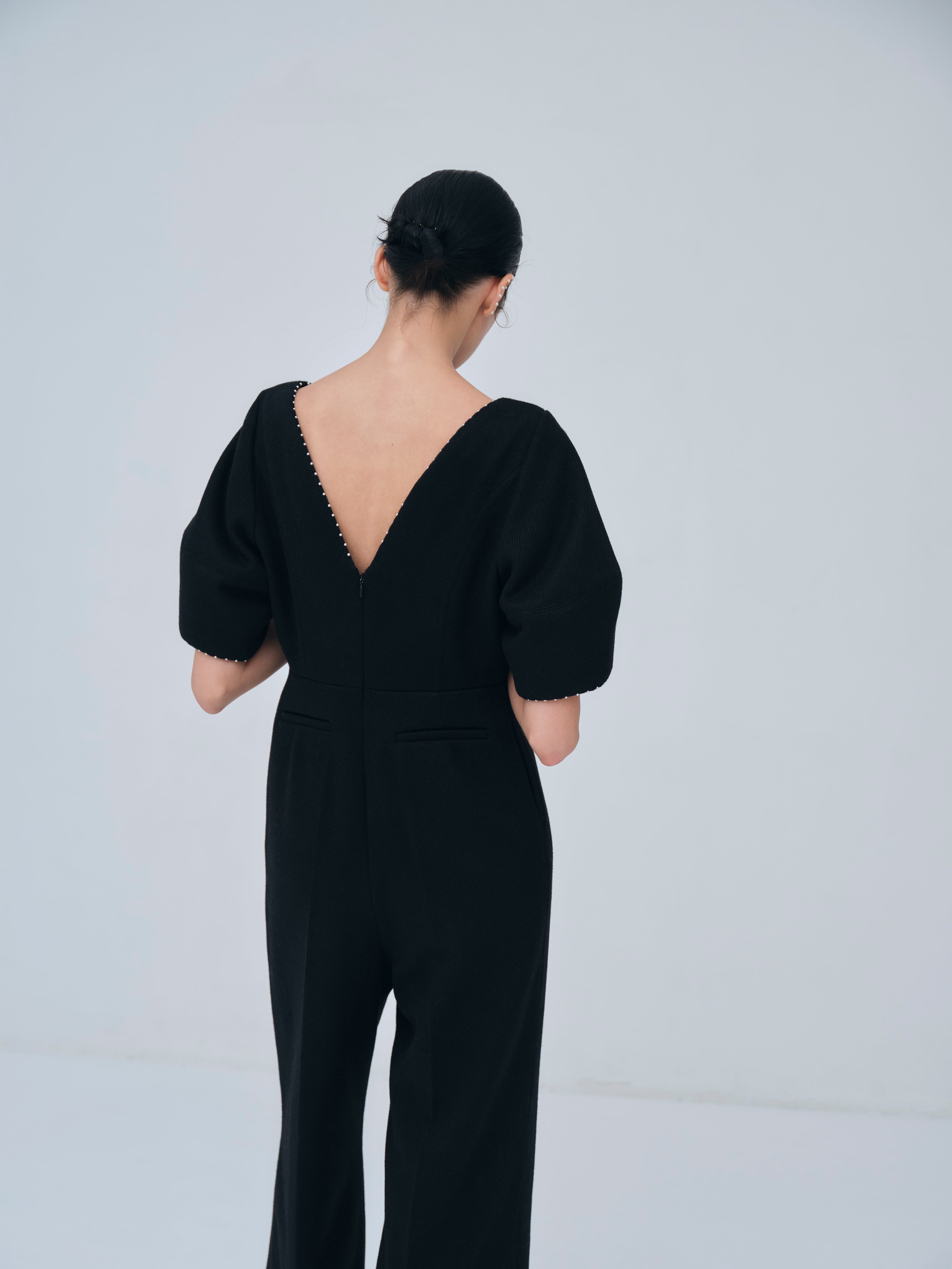 Pearl Trim Wool Combinaison – L'AUBE BLANC