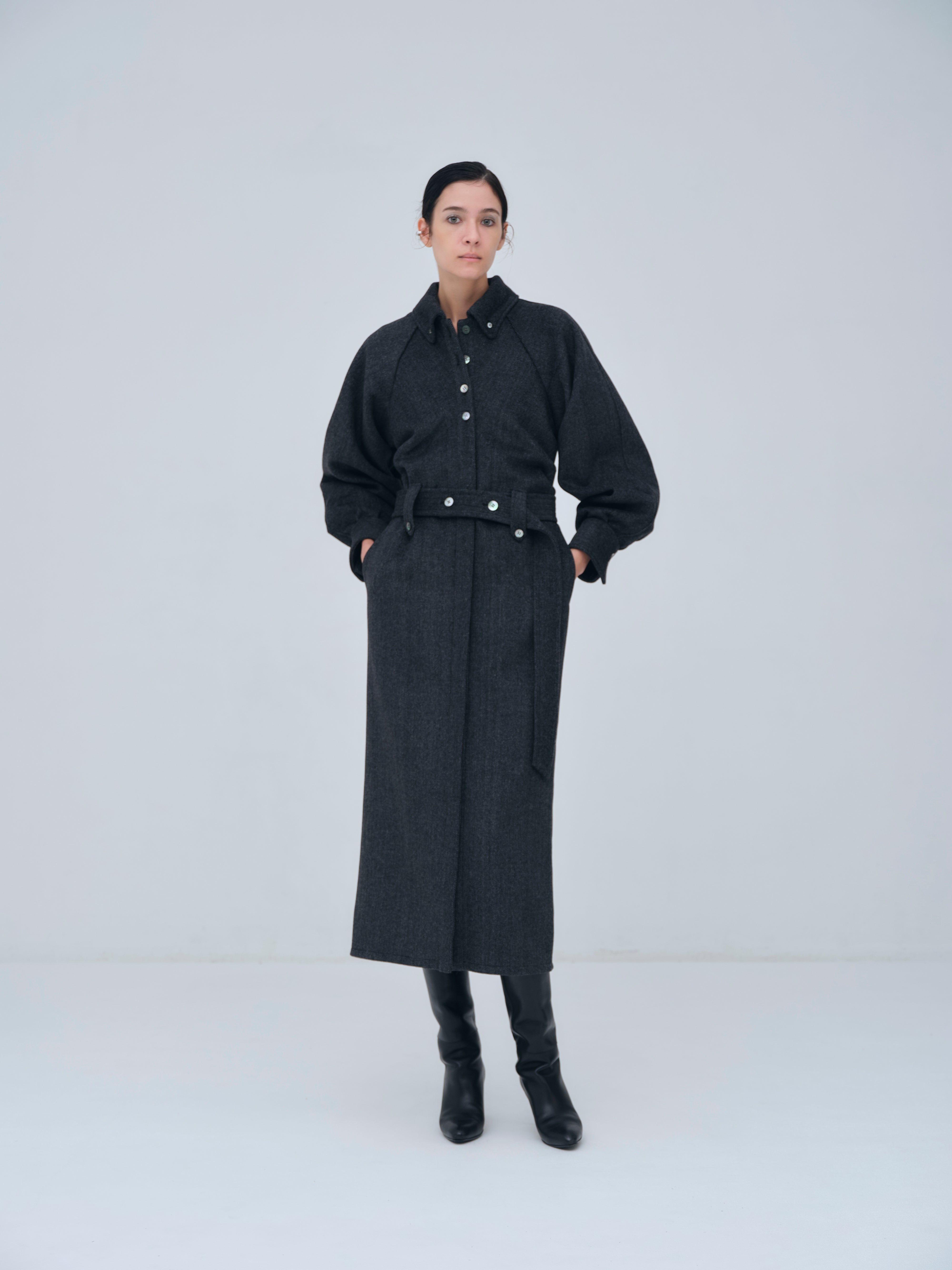 Belted Wool Shirt Dress – L'AUBE BLANC