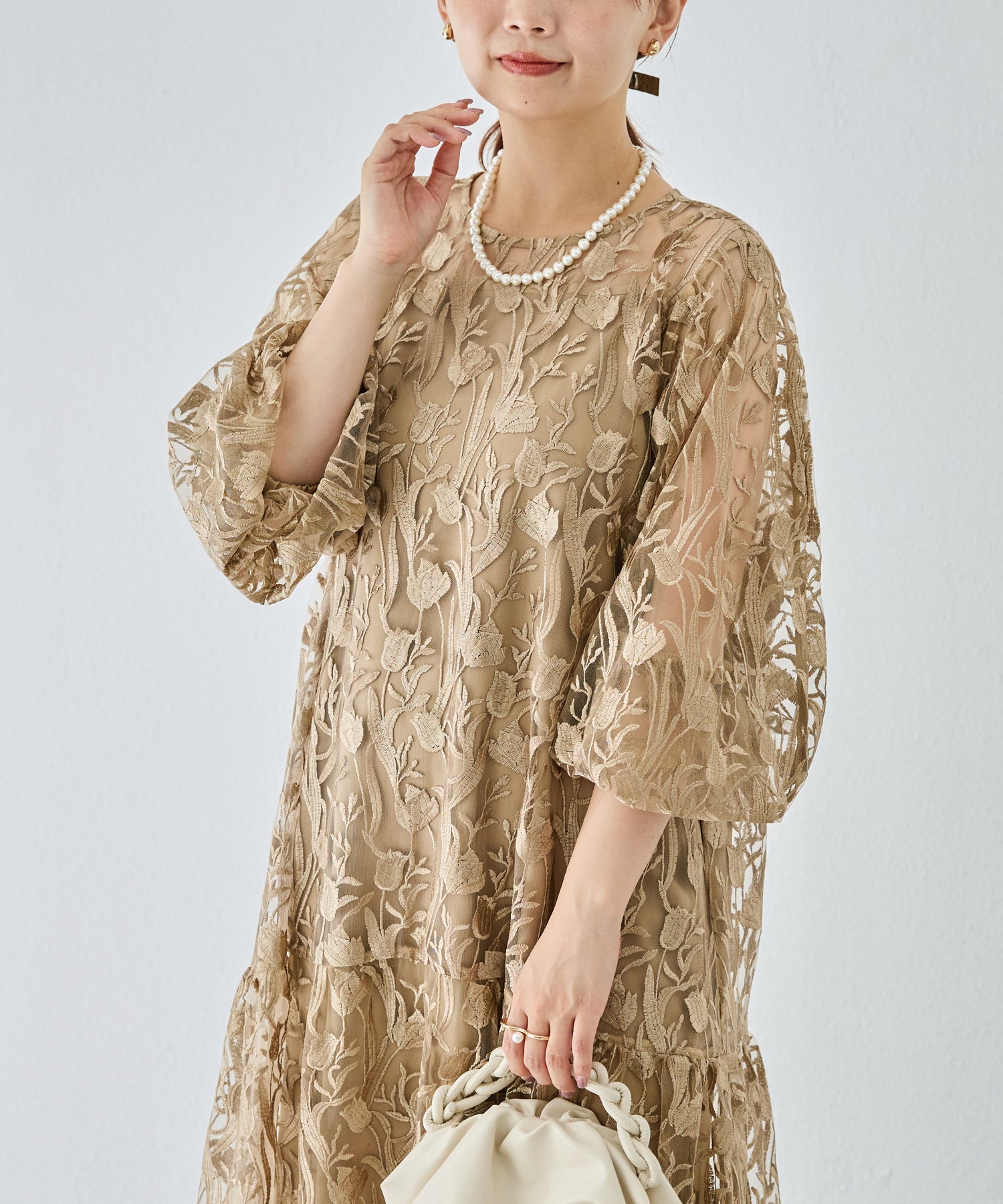 フラワー刺繍ワンピース(インナーキャミ付き) | ラビアンジェ-⼤きい