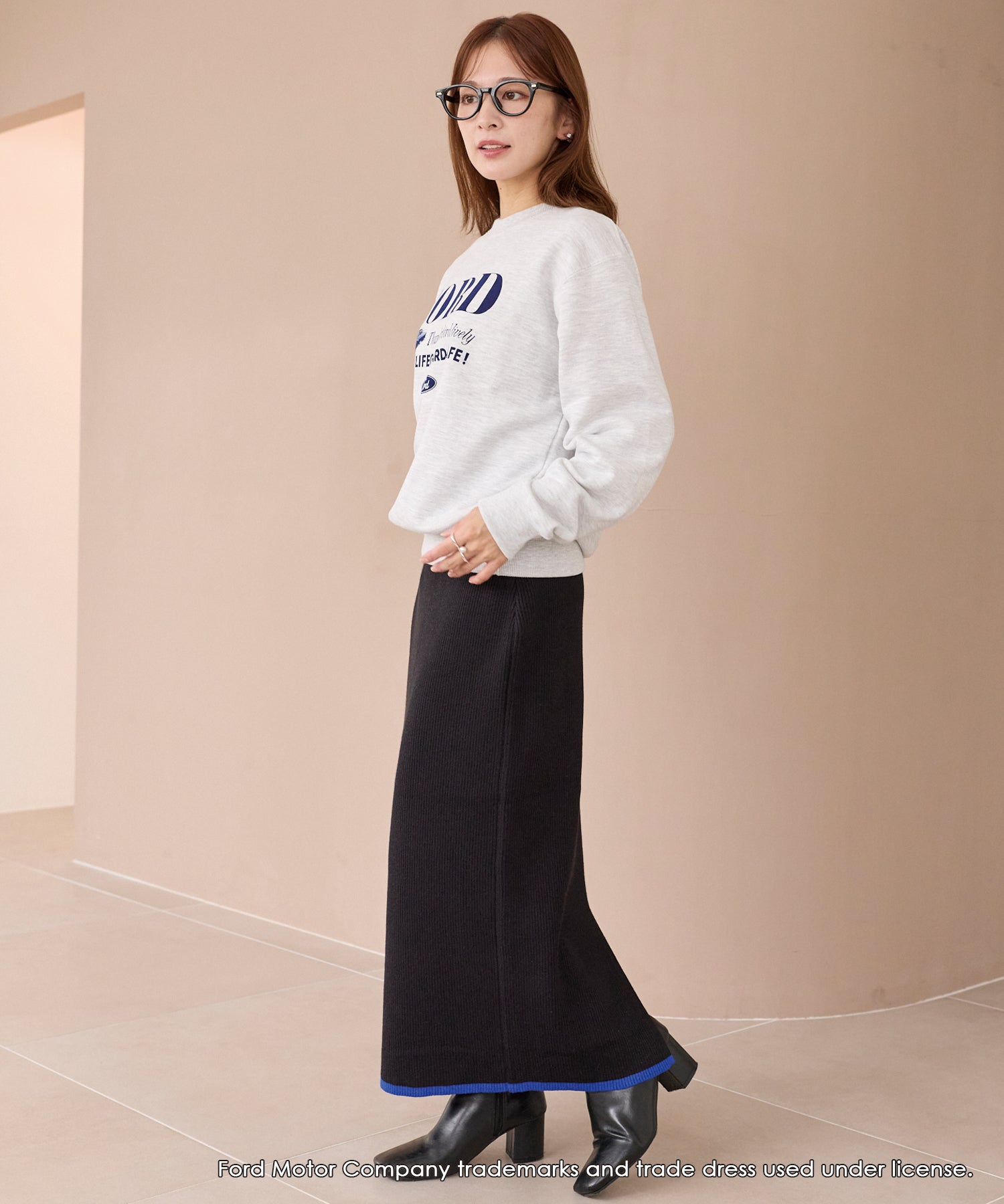 洗える】バイカラーリブニットスカート | ラビアンジェ-⼤きいサイズの