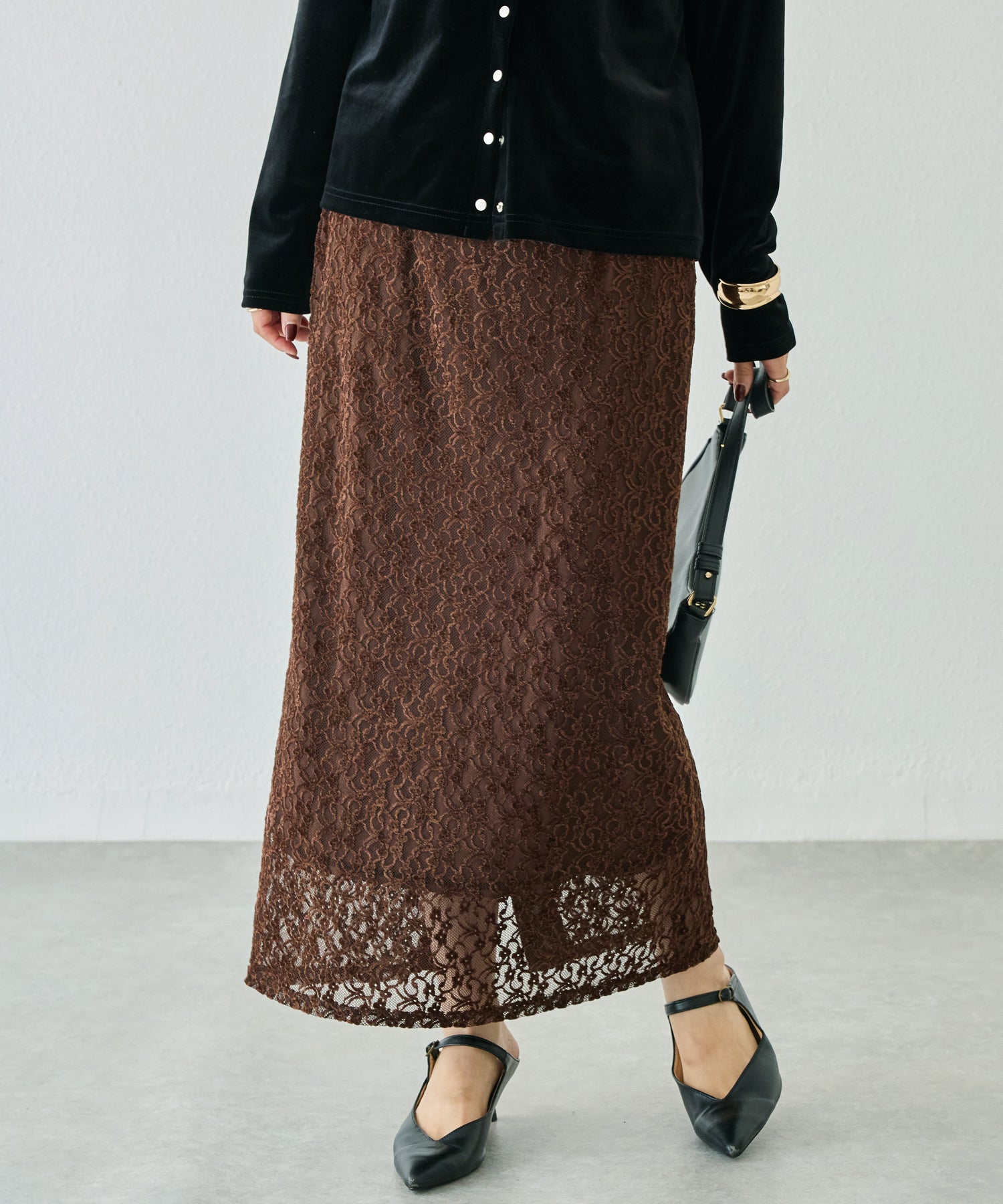 起毛レースナロースカート | ラビアンジェ-⼤きいサイズのレディース服