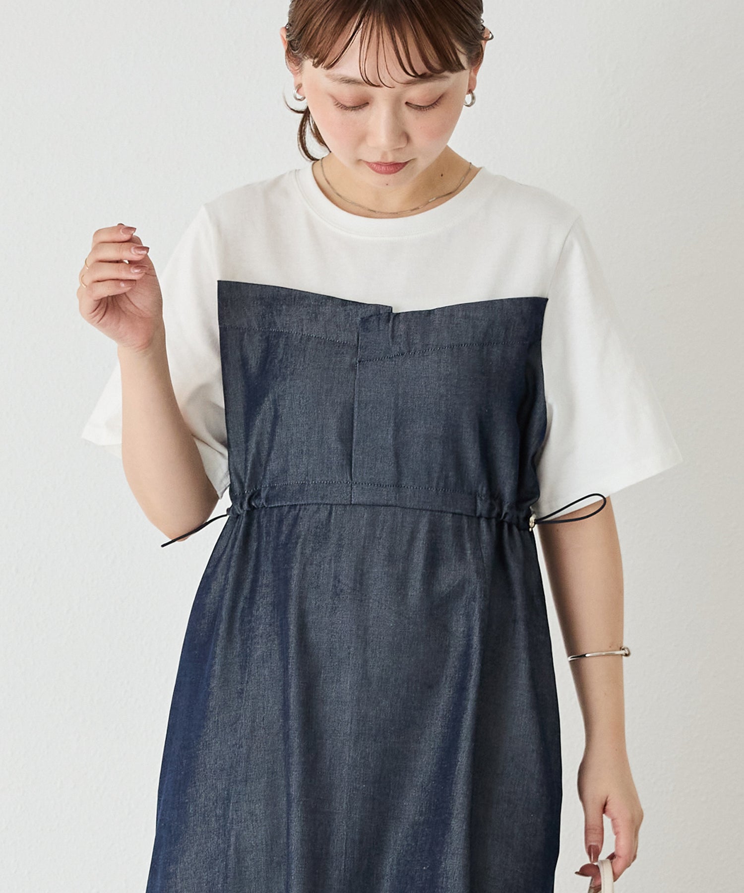 デニムライクビスチェ風ワンピース | ラビアンジェ-⼤きいサイズの