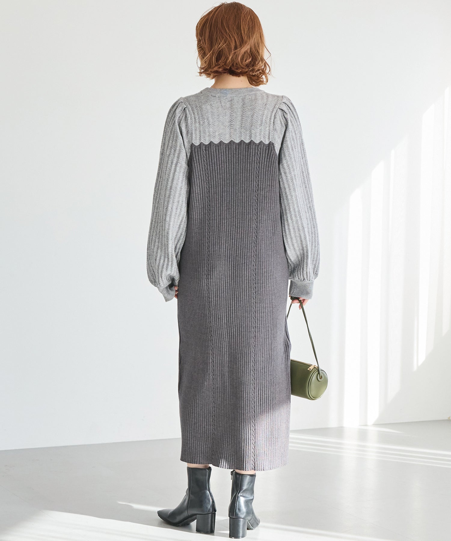 洗える】透かし編み切替ニットワンピース | ラビアンジェ-⼤きいサイズ