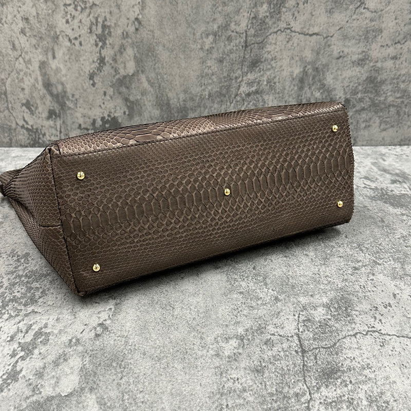 パイソン トートバッグ 蛇革 本革 メンズ レディース 茶色 ブラウン