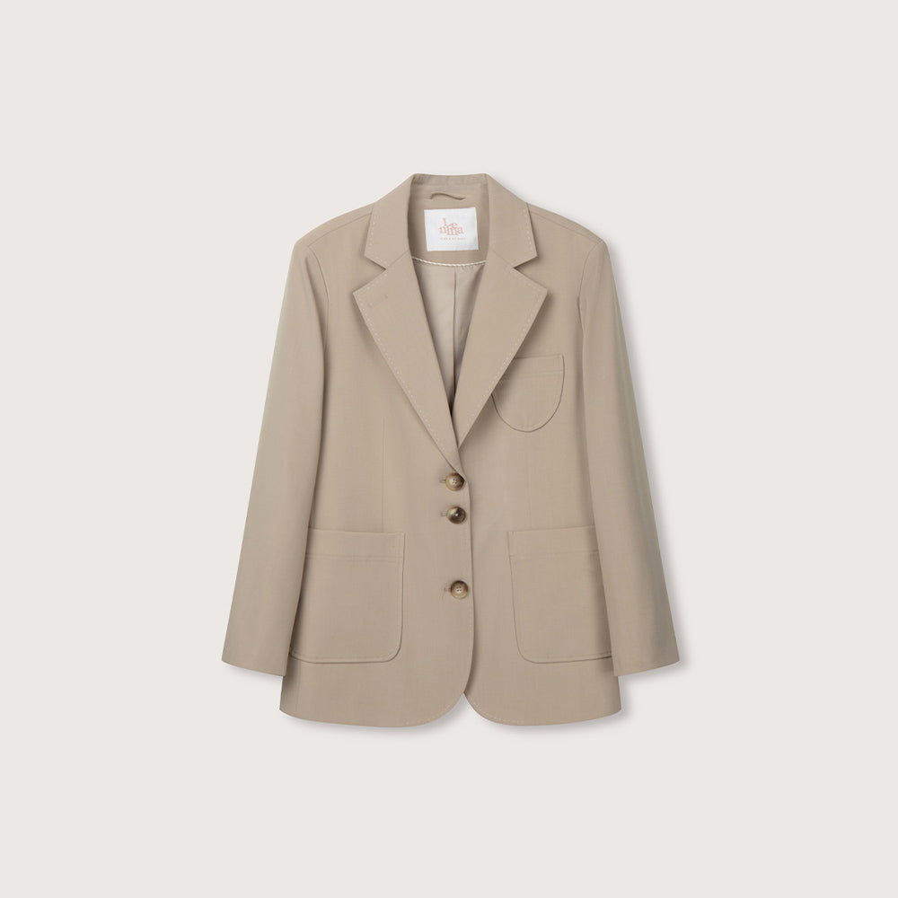 CHERYL U-Pocket Classic Jacket - Beige | Poly-Wool Blend, Loose