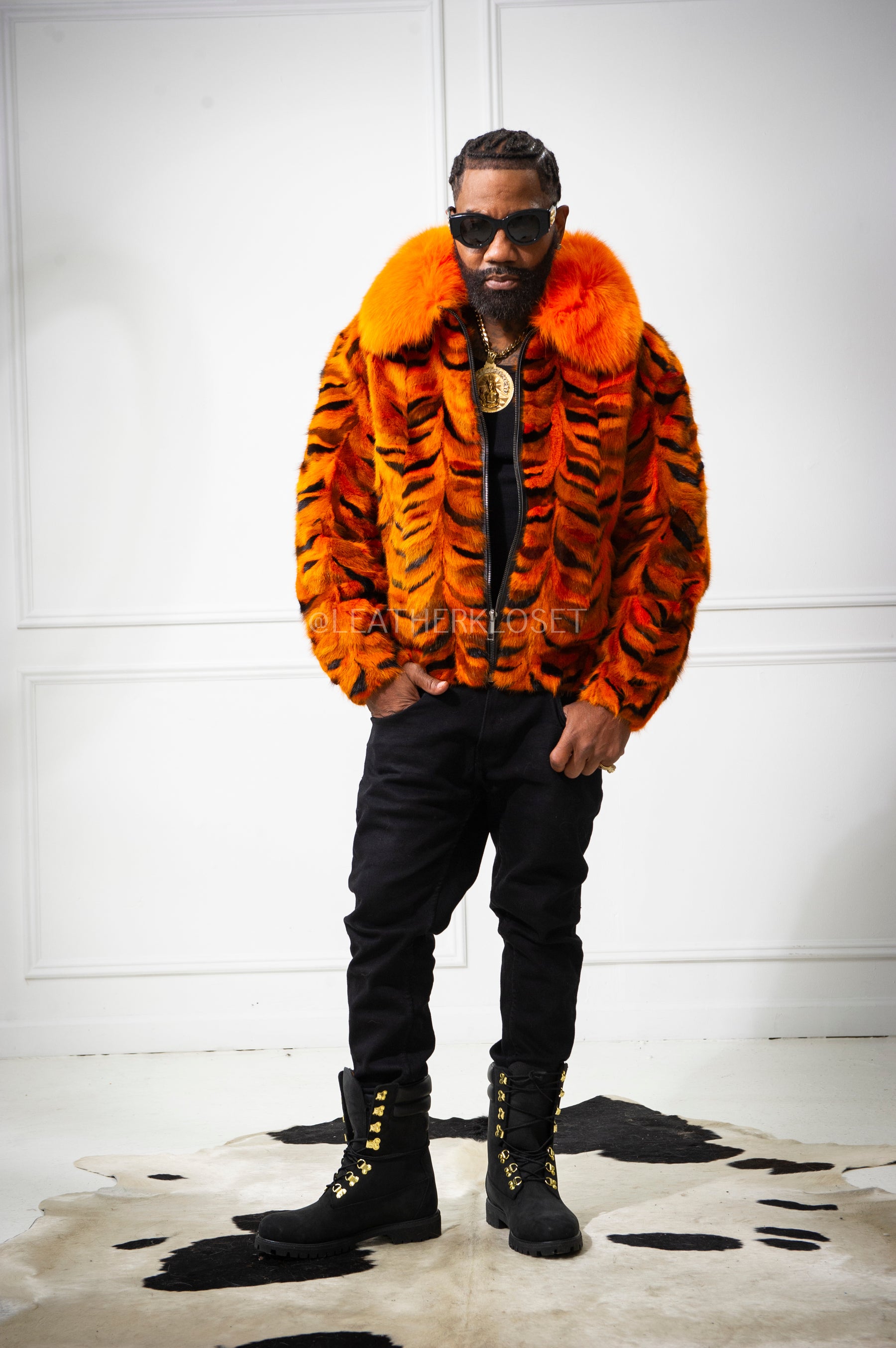 Men's Tigger 2.0 Mink Bomber Jacket [Orange Multi] – LeatherKloset