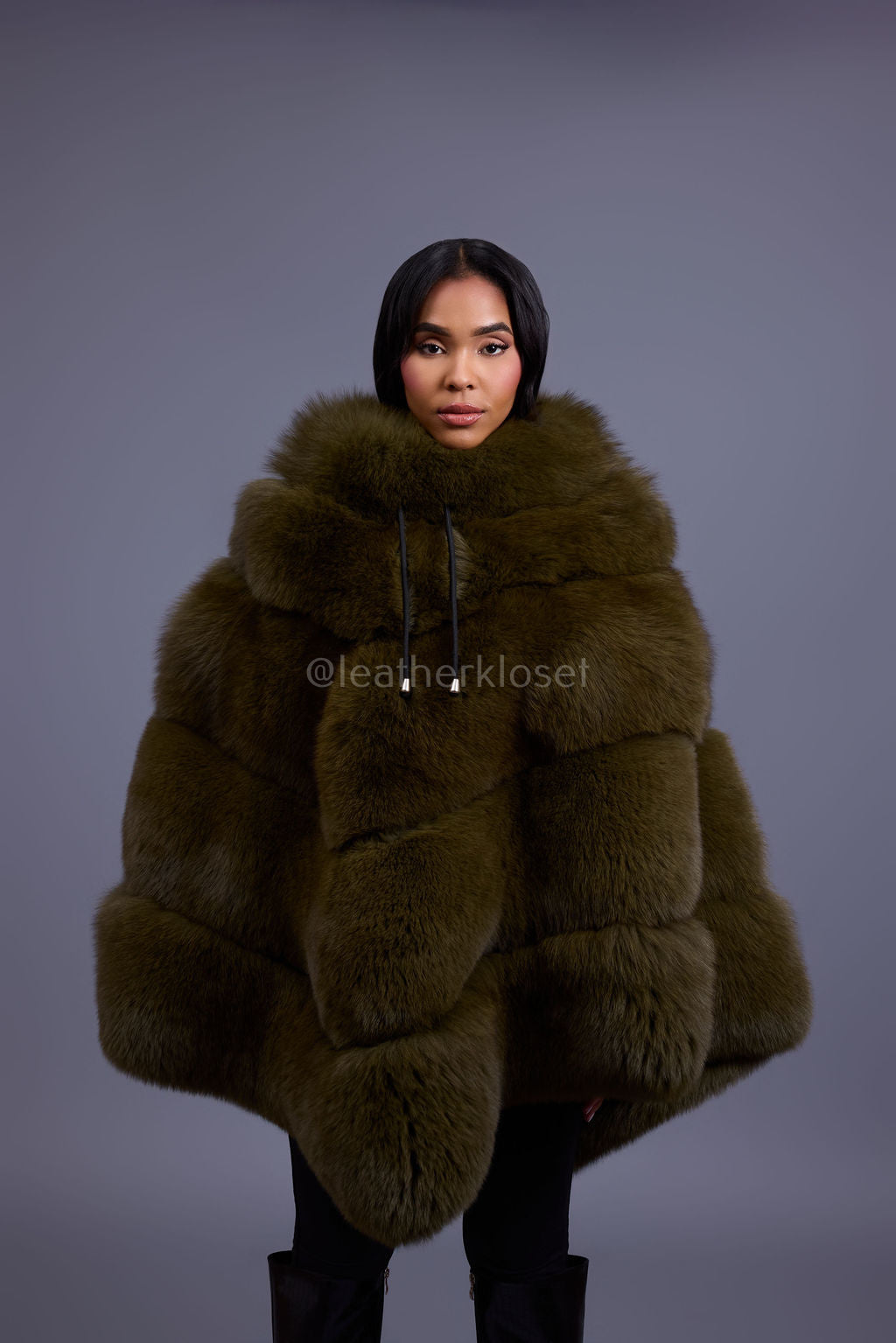 Women's Fox Fur Poncho [Olive] – LeatherKloset