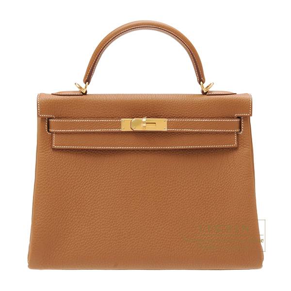 Hermes Kelly bag 32 Retourne Gold Togo leather Gold hardware | L