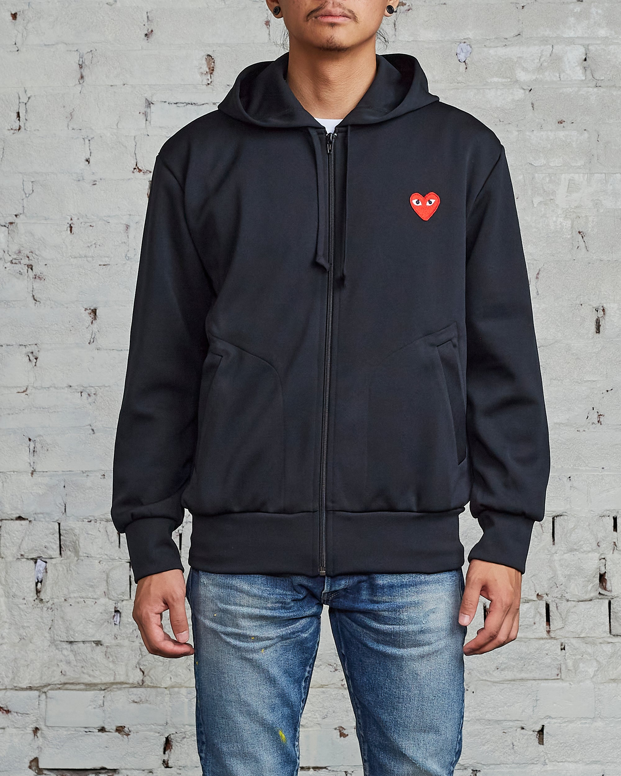 Comme des Garçons PLAY Red Heart Zip Hooded Sweatshirt Black – LESS 17