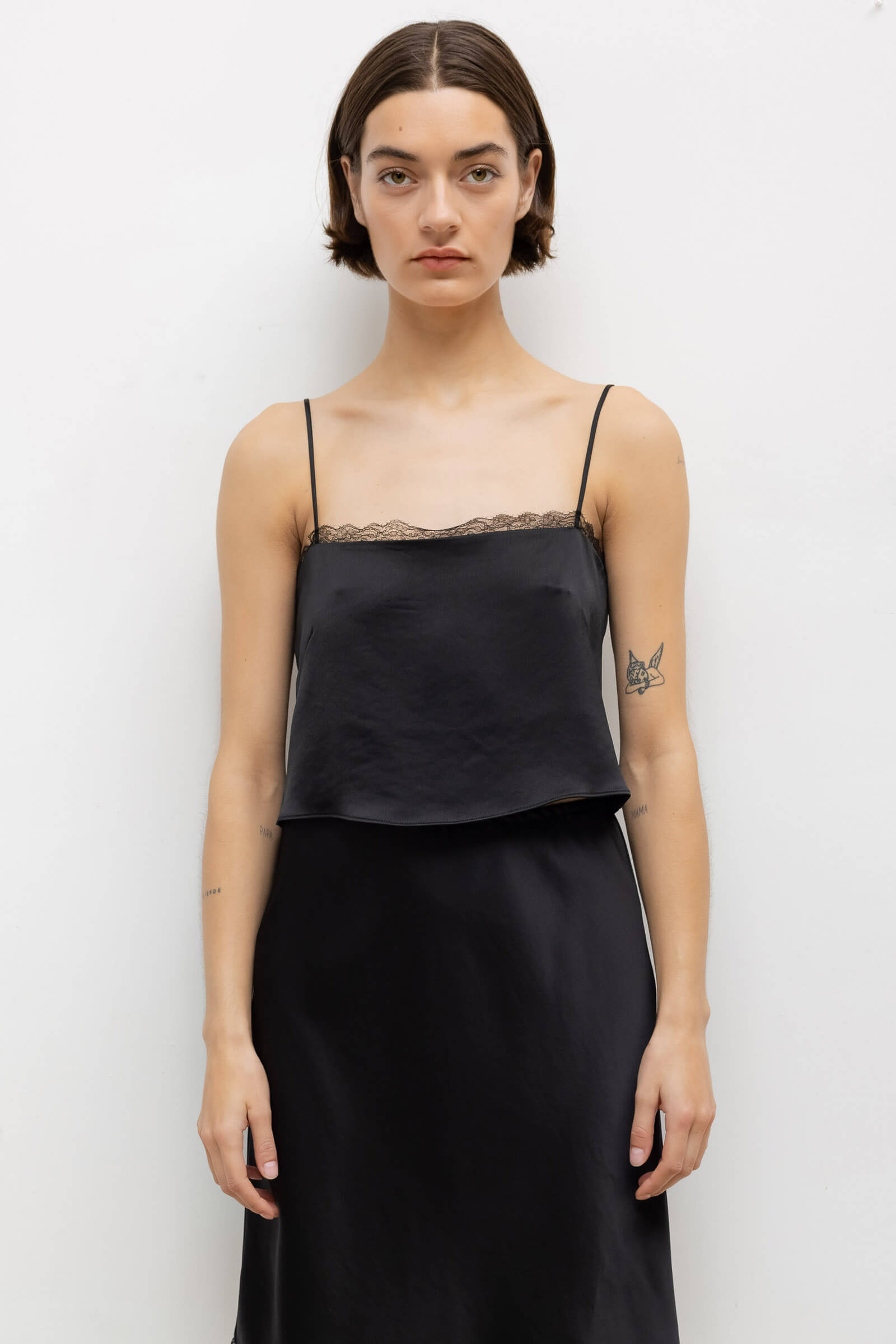 LESET Barb Lace Cami in Black in Satin