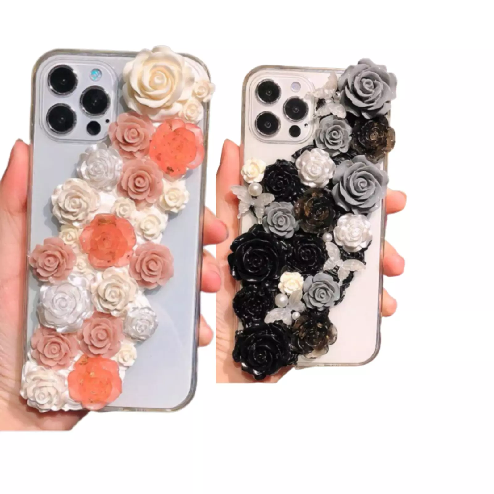 Decoden Phone Case DIY Kit Pink White Peach Black Gray Roses