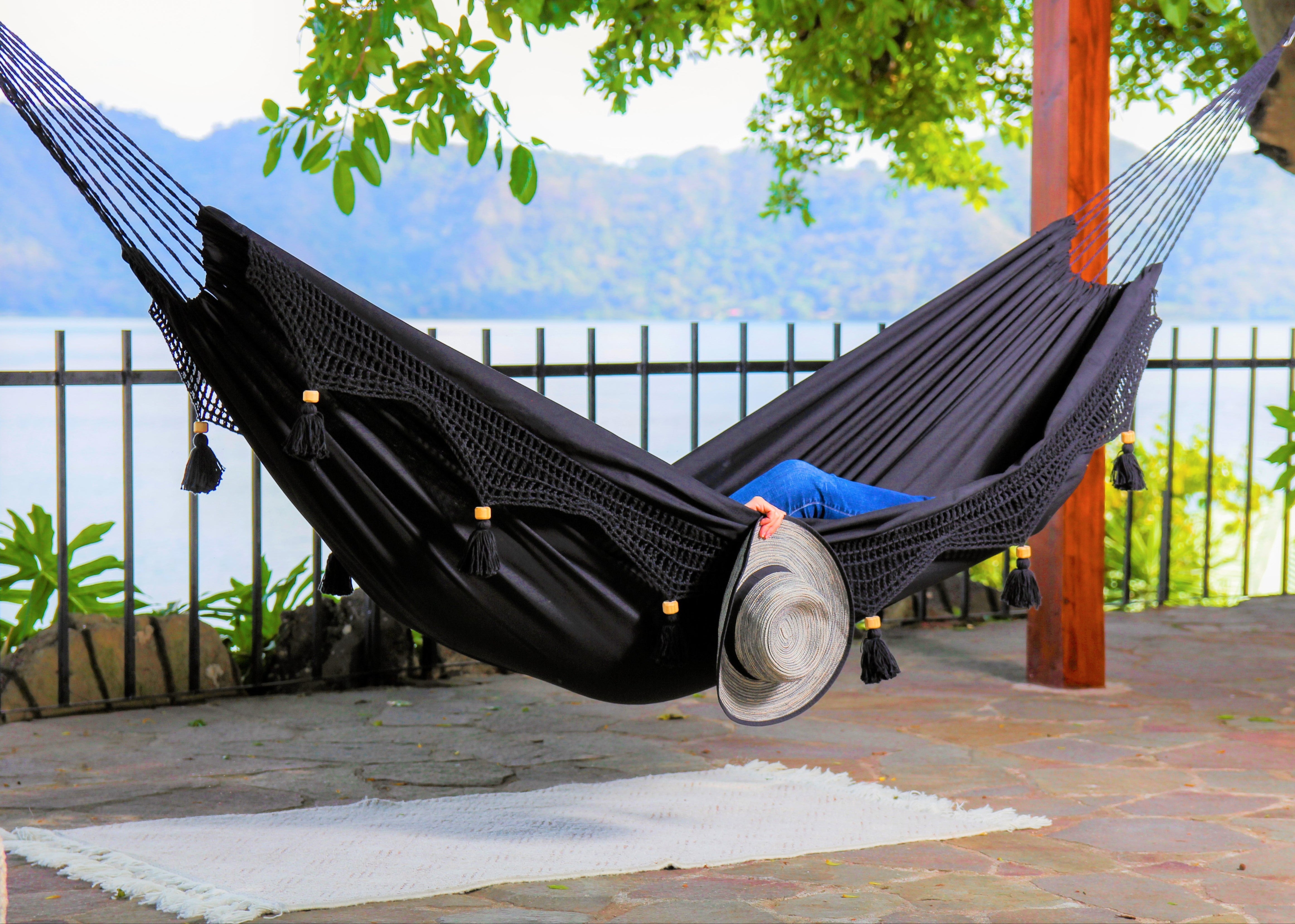 Boho Style Black Hammock| Black Hammock With Crochet Macrame