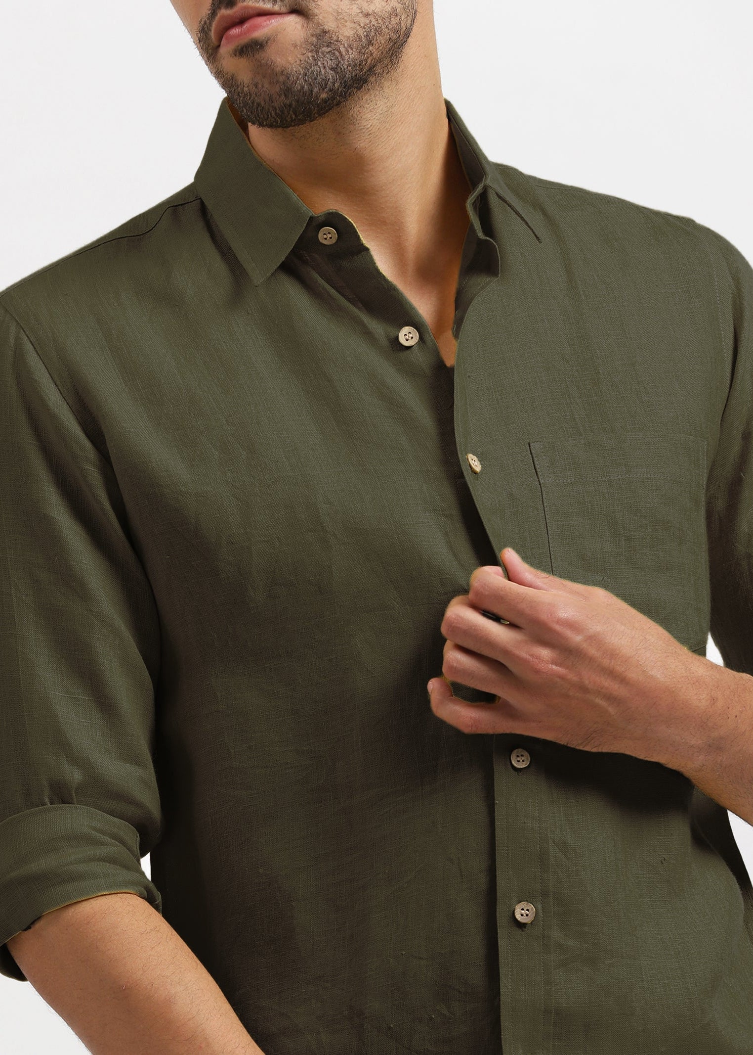 Moss Green Pure Linen Full Sleeve Shirt – Linen Trail