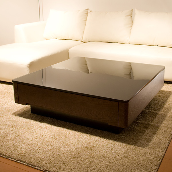 ブラックガラストップリビングテーブル Loob ルーブ 【送料無料