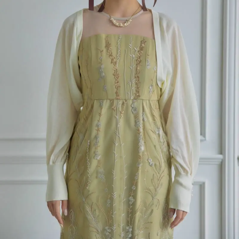 ブルーのフラッフィースリーブペンシルドレス | LE' RURE | M | 結婚式