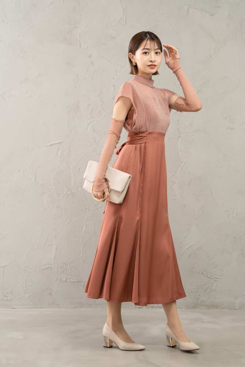 レッドのアームカバー付きチュール×サテンドレス | Dorry doll | M