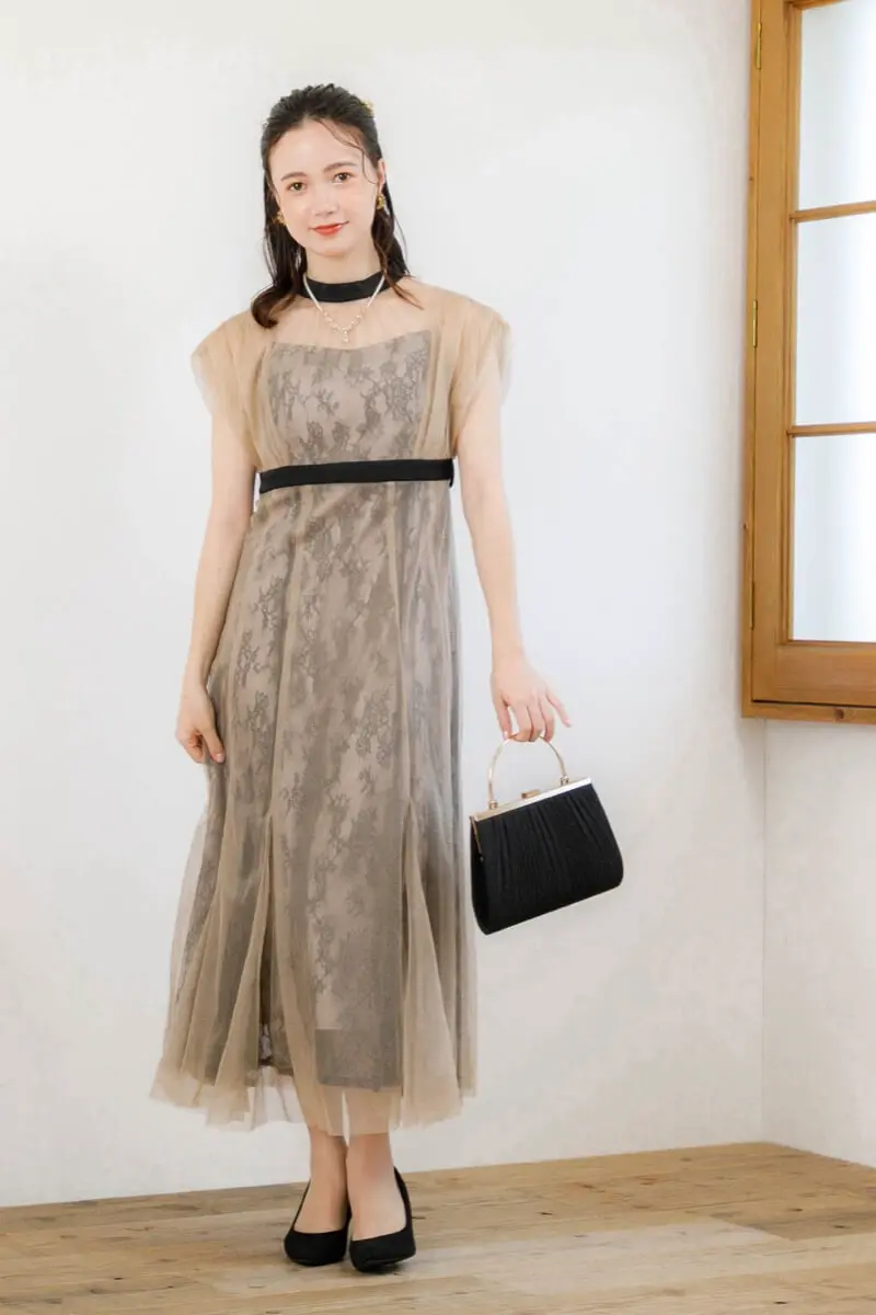 ベージュのレイヤードチュールドレス | Dorry doll | M | 結婚式