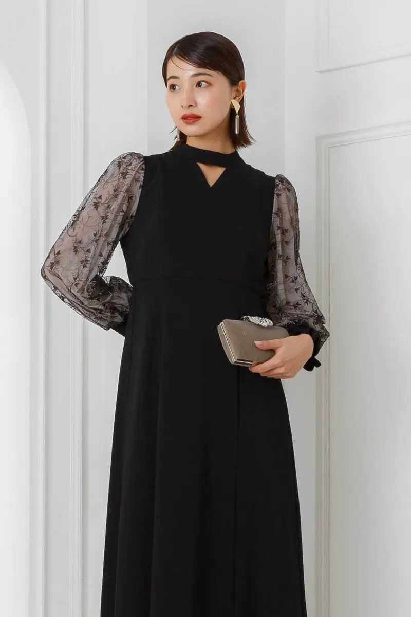 ブラックのエンブロイダリースリーブドレス | ANDRESD | S | 結婚式