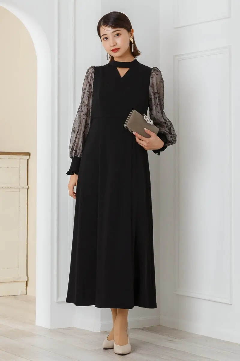 ブラックのエンブロイダリースリーブドレス | ANDRESD | S | 結婚式