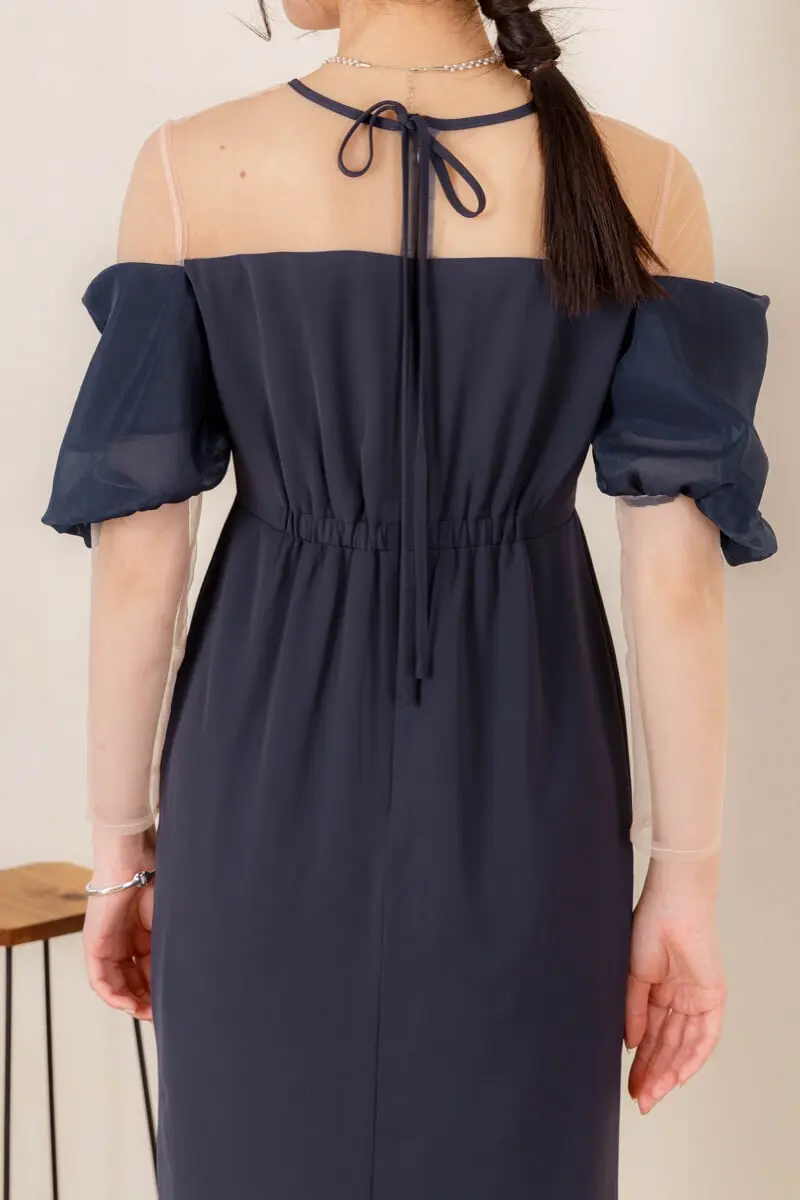 アッシュネイビーのオフショルダータイトドレス | select shop | M