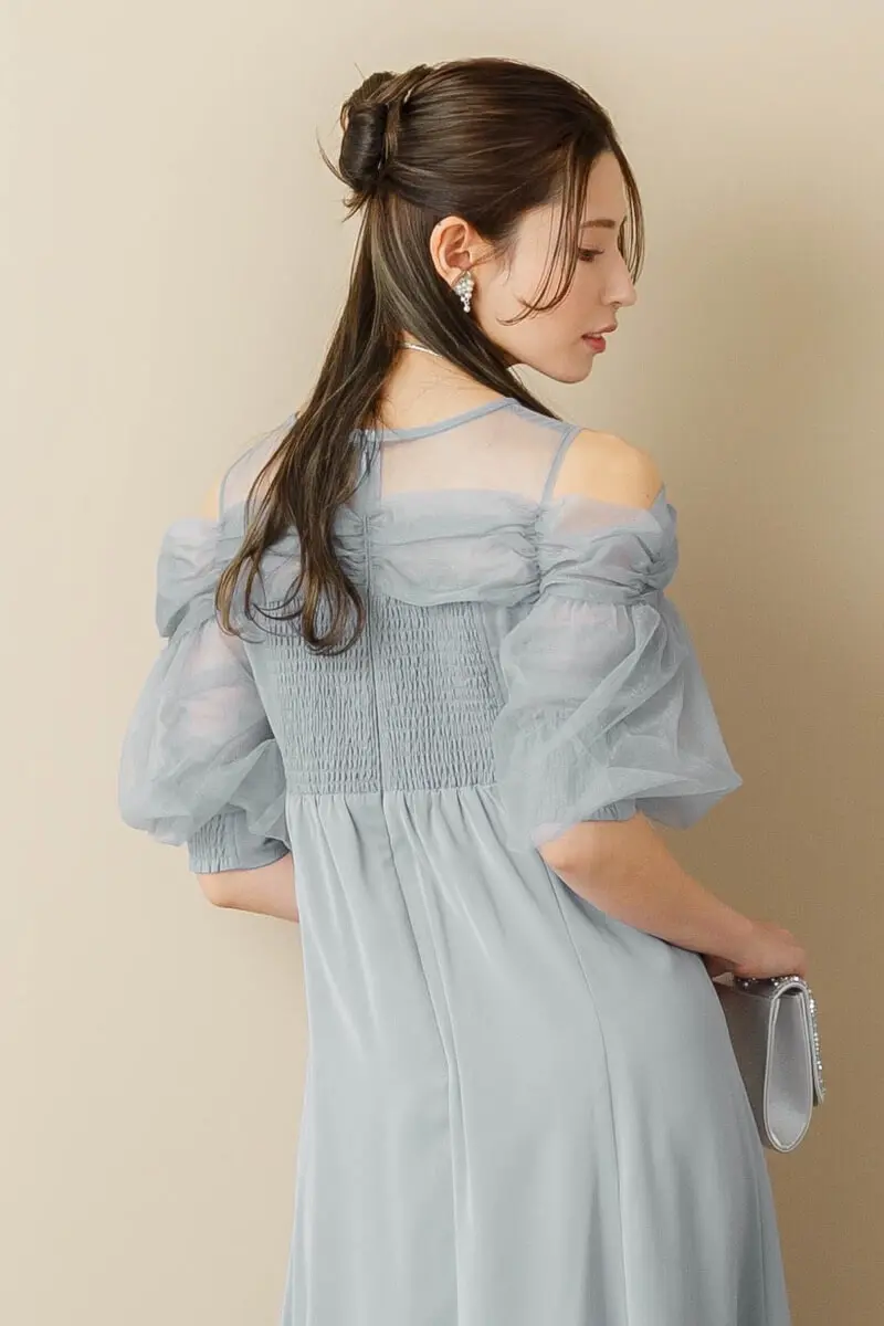 ブルーのオープンショルダードレス | GIRL | M | 結婚式パーティーの