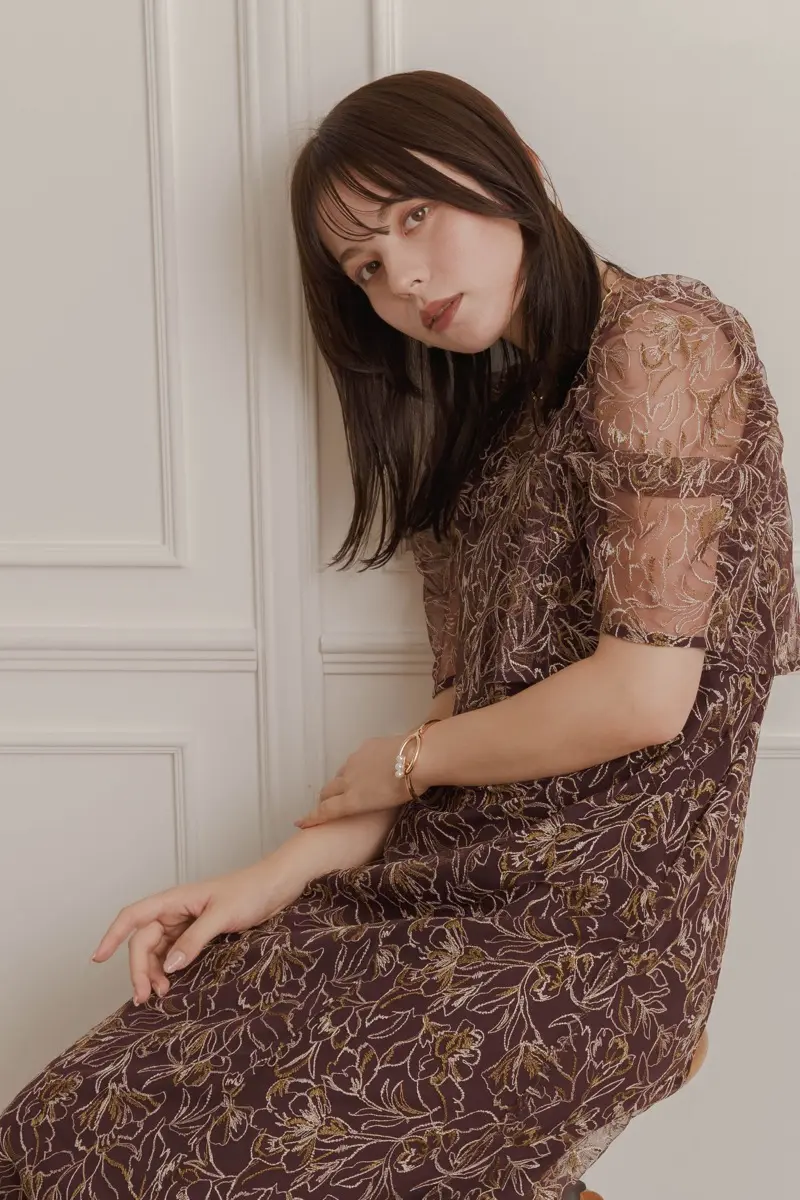 ボルドーの総レースレイヤードドレス | LE' RURE | M | 結婚式