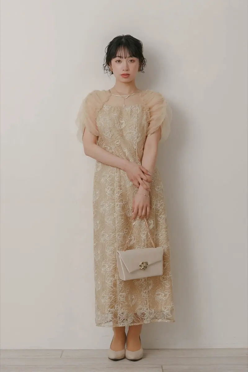 イエローのフラワーチュールギャザードレス | Dorry doll | M | 結婚式