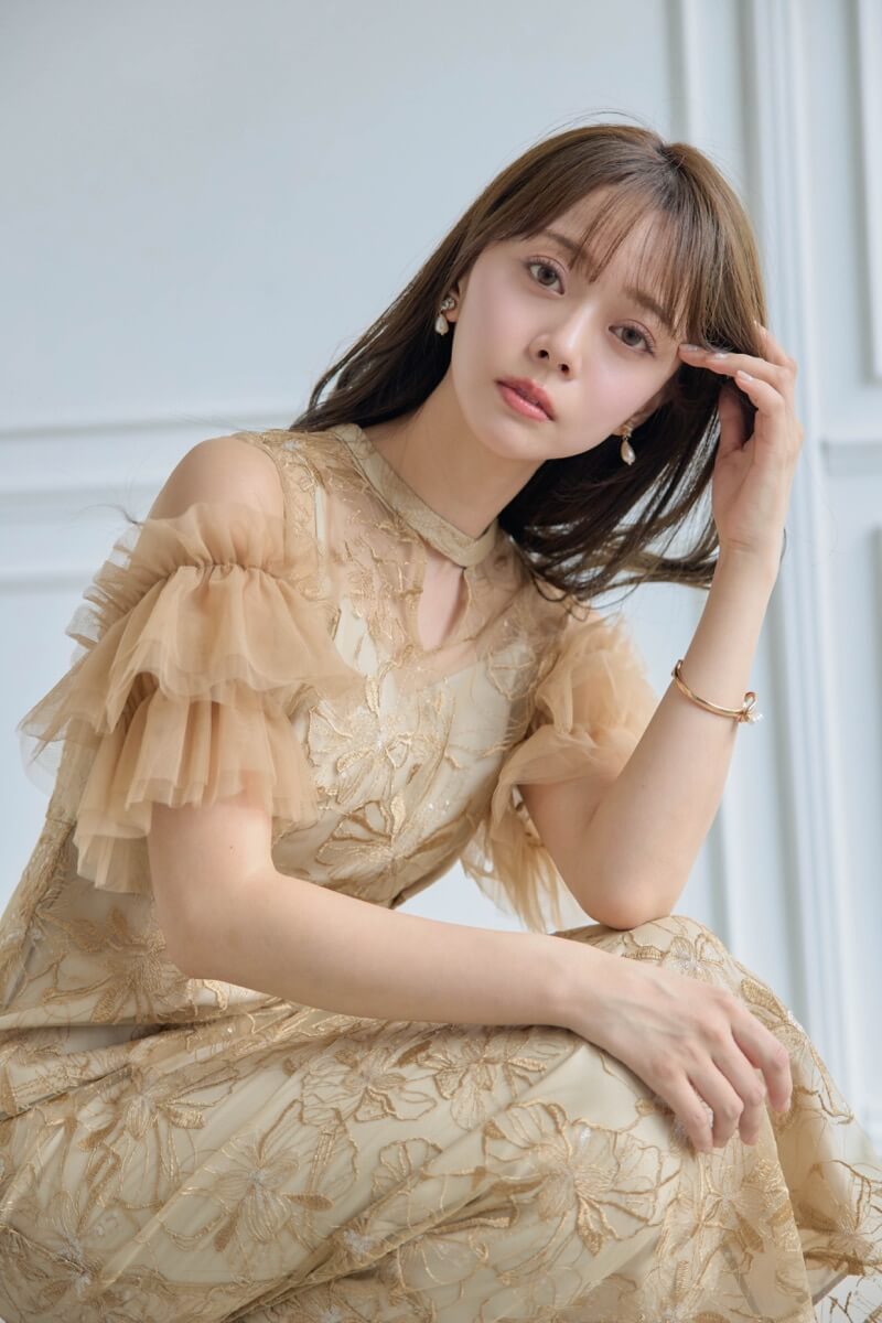 イエローのスパンコール刺繍レースドレス | ANDRESD | M | 結婚式