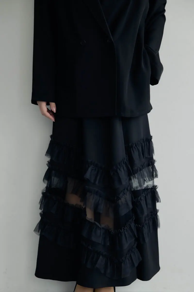 ブラックのトランスペアレントヘムセットアップドレス | et.UNiVER | M